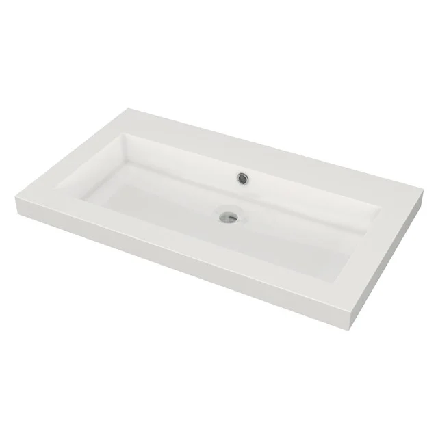 Modulo Vanity units with basin | 80 cm Light brown oak Frame front Mineral marble 1 drawer BMW11-01744 Rectangular white ceramic basin with tap hole, suitable for modern bathrooms, Series Strada II by Ideal Standard.