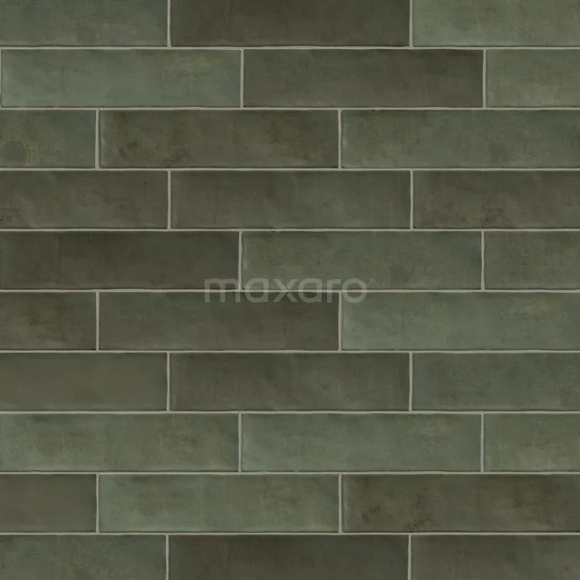 Dark green ceramic bathroom tile, rectangular pattern, matte finish, ideal for a modern wall decoration.