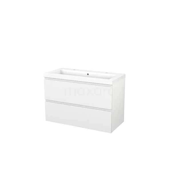 Modulo+ Bathroom furniture with sink | 100 cm High-gloss white front Mineral marble 2 Stacked drawers BMP003104 White Bathroom unit with integrated vanity units with basin, two pull-out drawers, clean minimalist design, ideal for modern bathrooms.