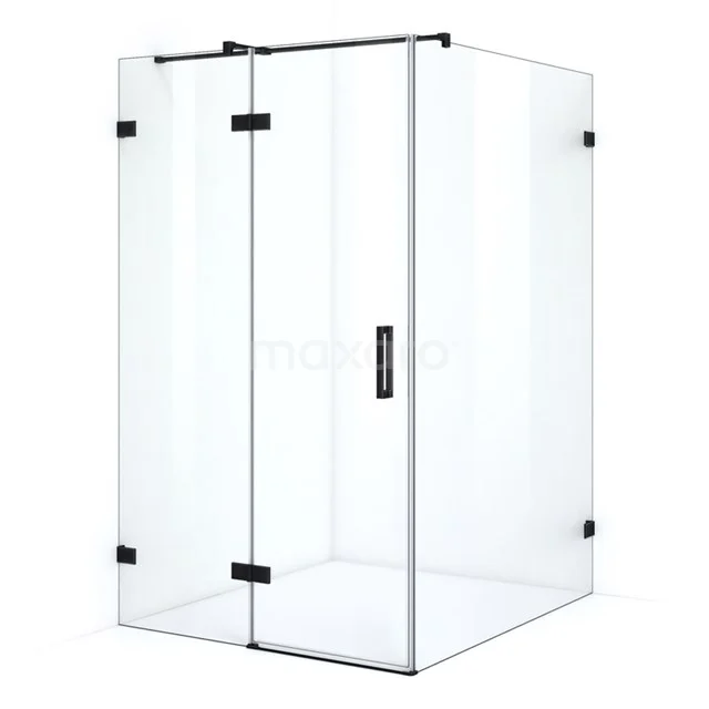 Quartz Shower enclosure | 140x110 cm Matte black Clear glass Pivot door Rectangle CQB1456310M Shower enclosure with black design details, angular, ideal for a modern bathroom style.