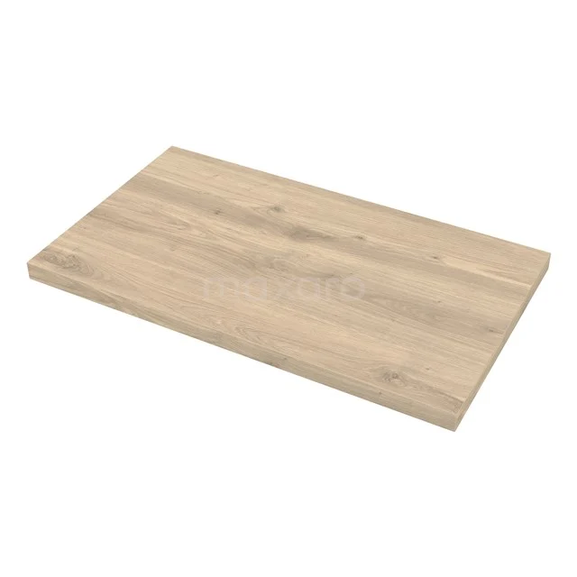 Holz-Waschtischplatte in heller Eiche, rechteckiges Design, ideal für ein modernes Badezimmer.