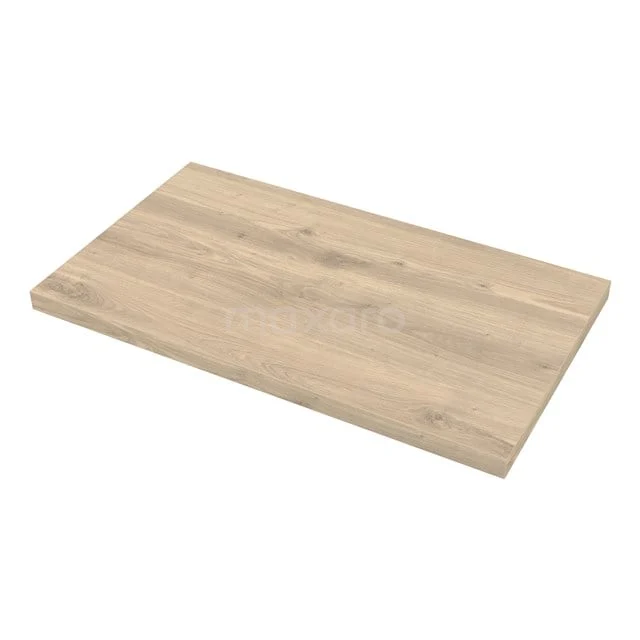 Houten wastafelblad in licht eiken, rechthoekig design, ideaal voor een moderne badkamer.