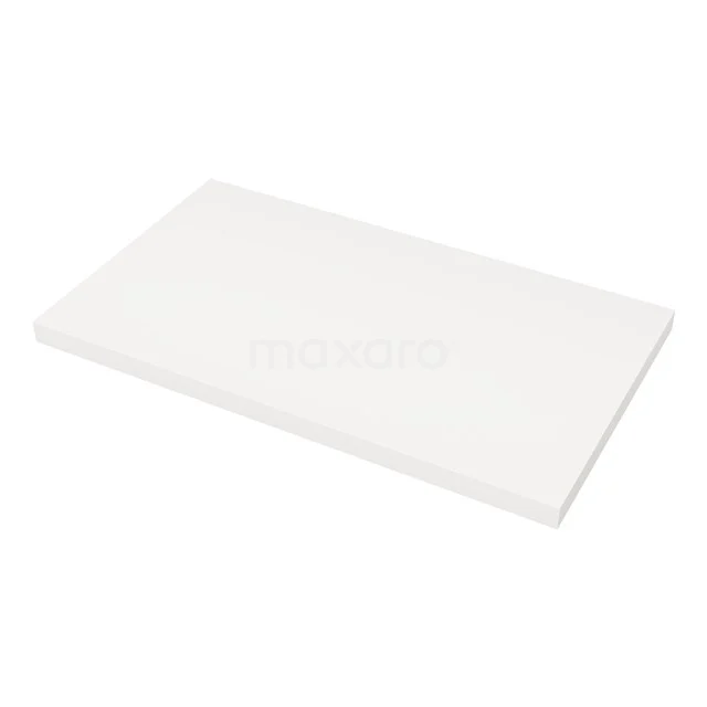 White rectangular bathroom shelf, matt ceramic surface, ideal for storage space or decoration in modern bathroom styles.