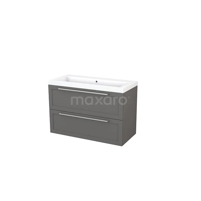 Modulo+ Vanity units with basin | 100 cm Basalt Frame front Mineral marble 2 Stacked drawers BMP003180 Grey bathroom furniture set with two drawers and white basin, modern design, ideal for compact bathrooms.