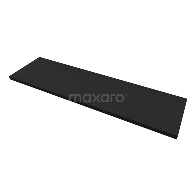 Black rectangular bathroom mirror shelf made of matte wood, ideal for a modern bathroom style.