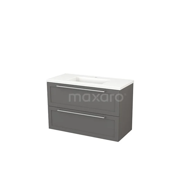 Modulo+ Badkamermeubel met wastafel | 100 cm Basalt Kader front Keramiek 2 lades onder elkaar BMP003188