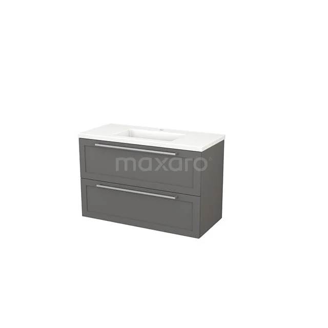 Grey Bathroom unit with two drawers, modern finish and white basin worktop, ideal for a stylish bathroom.