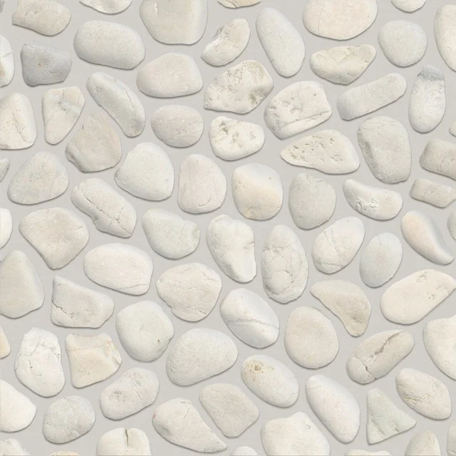 Fliesenmuster, Mosaik, Kieselsteinweiß 306-0501TS Weiße Mosaikfliese mit Flusssteinen, keramisches Design einzigartig für Wanddekoration im Badezimmer.