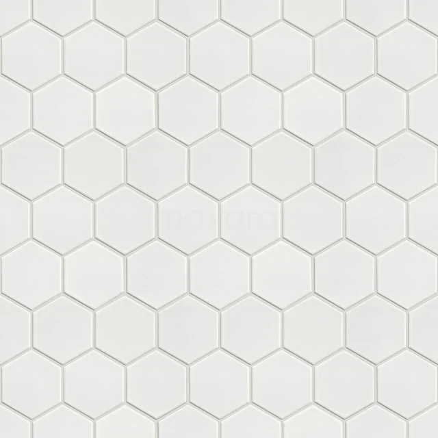 Mosaic tile Mena White 25.6x29.6cm Mosaic White Glossy 306-090101 White hexagonal ceramic bathroom tile with matte finish, ideal for stylish and timeless floor or wall decoration.
