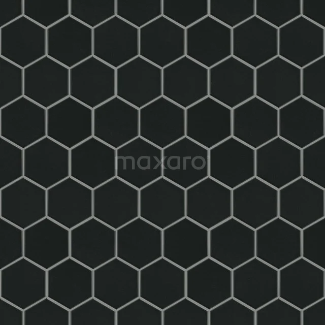 Schwarze Hexagon Badezimmerfliesen, matte Oberfläche, moderner Stil, keramisches Material, perfekt für Wand- oder Bodeneinsätze.