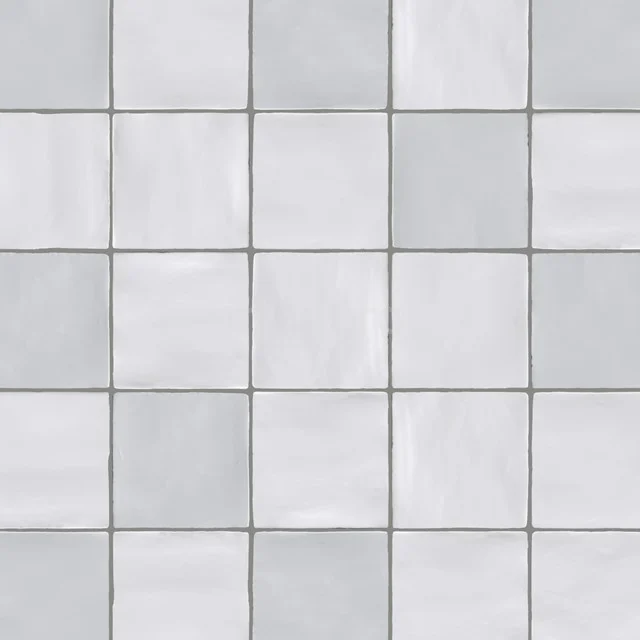 Grey ceramic bathroom tiles with a slight sheen, square 15x15 cm, suitable for wall decoration and water-resistant.