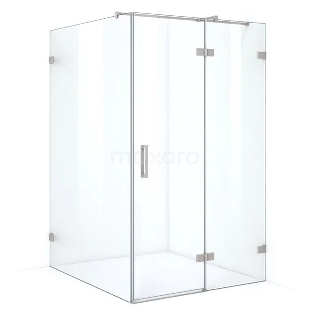 Glas Duschkabine mit Eckeinstieg, klarem Sicherheitsglas und verchromten Scharnieren, ideal für ein modernes Badezimmer.