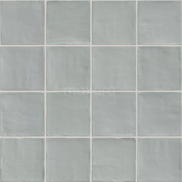 Grey ceramic wall tile, square 15x15 cm, with subtle sheen and light texture, ideal for a modern bathroom design.