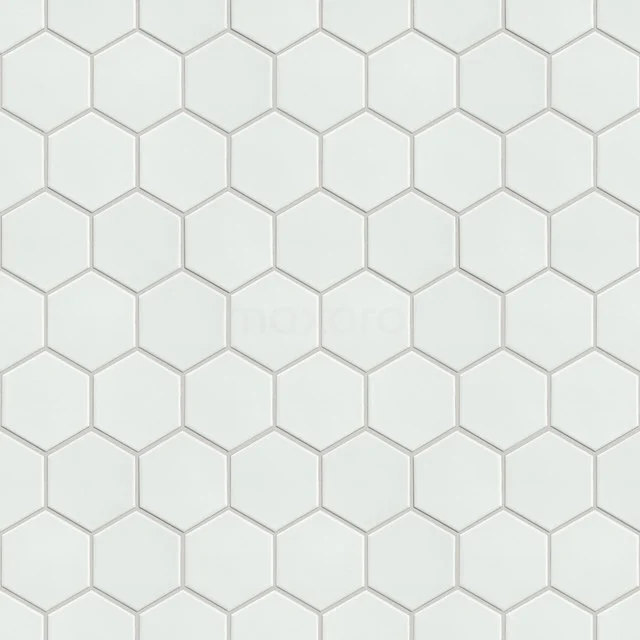 White hexagon tile, ceramic, perfect for modern bathroom walls, with durable and water-resistant design.