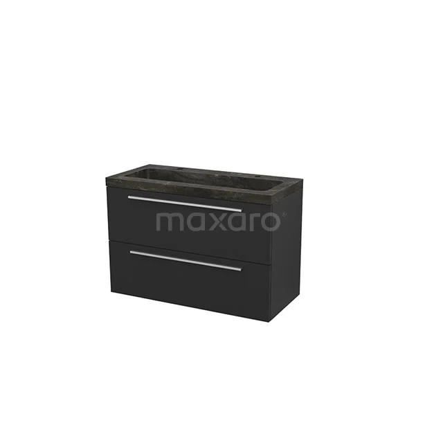 Modulo+ Badkamermeubel met wastafel | 100 cm Carbon front Natuursteen 2 lades onder elkaar BMP003206