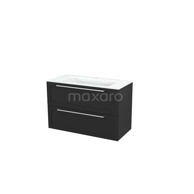 Badkamermeubel 100cm Modulo+ Carbon 2 Lades Kader Wastafel Glas BMP003222