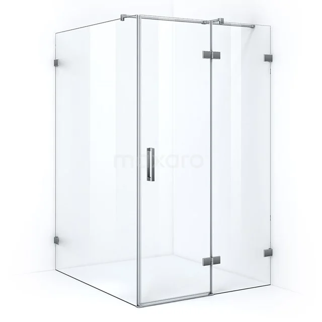 Glass shower enclosure with sleek chrome details, square shape and pivot door, ideal for a modern bathroom style.