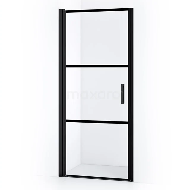 Diamond Duschtür | 80 cm Matt Schwarz Klar mit 4 schwarzen Streifen Drehtür DDA108218LMBN Schwarze industrielle Duschtür mit Klarglas und Metallrahmen, ideal für einen modernen Badezimmerstil.