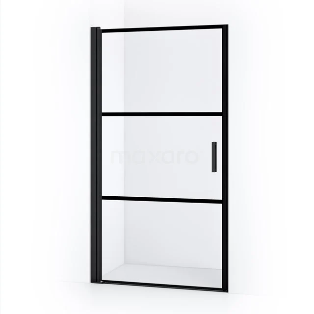 Diamond Shower door | 90 cm Matte black Clear with 4 black stripes Pivot door DDA109118LMBN