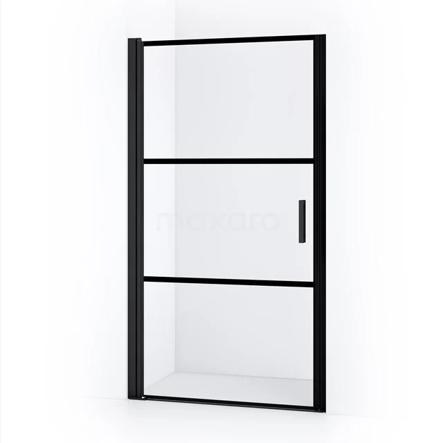 Schwarze Glastür mit industriellem Rahmen und Haltegriff, ideal für einen modernen Badezimmerstil.