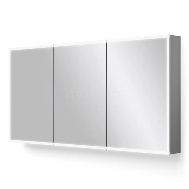 Rechteckiger Spiegelkasten mit drei Türen, weißer Rahmen, ideal für Badezimmerlagerung und moderne Badezimmergestaltung.
