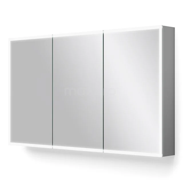 Spiegelschrank mit Beleuchtung Lento 120x70cm Steckdose K45-1200-55505 Weiße Badezimmer Spiegelschrank mit drei Türen, elegantes Design, ideal für Stauraum und stilvolle Badezimmergestaltung.