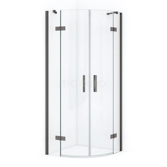 Diamond Shower cabin | 80x80 cm Black metal Clear glass Pivot door Quarter round CDR20808410ZM Semi-circular glass shower enclosure with double doors, chrome details and sleek design, ideal for a modern bathroom.