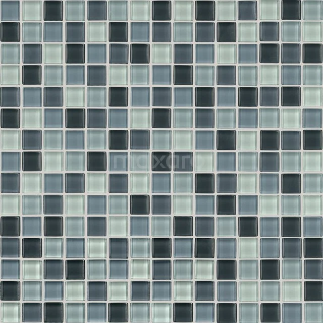 Tinted glass mosaic tile in black-grey tones, perfect for stylish bathroom walls.