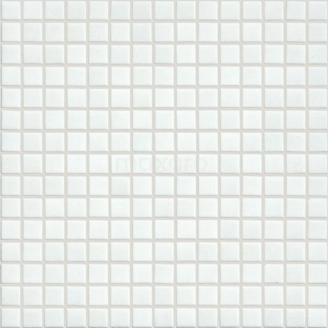 Weiße Glas-Mosaikfliese mit glänzender Oberfläche, perfekt für eine stilvolle Badezimmerwand oder Duschebereich.