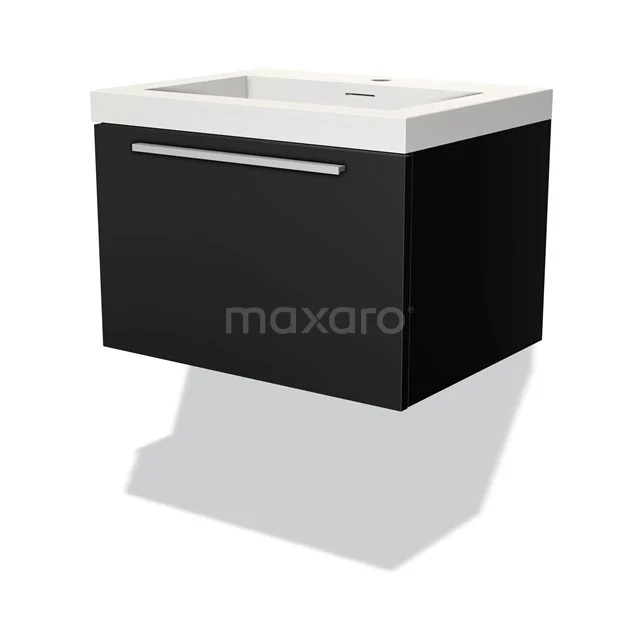 Badmöbel 60cm Modulo Matt Schwarz 1 Schublade Flaches Waschbecken Solid Surface BMW11-03009 Schwarz-weiß schwebendes Badezimmermöbel mit Schublade und modernem Design, perfekt für ein stilvolles und funktionales Badezimmer.