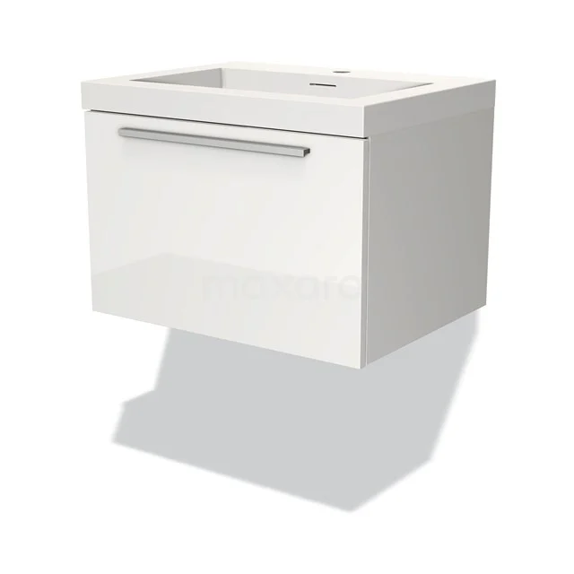 Modulo Vanity units with basin | 60 cm High-gloss white Flat front Solid surface 1 drawer BMW11-03015
