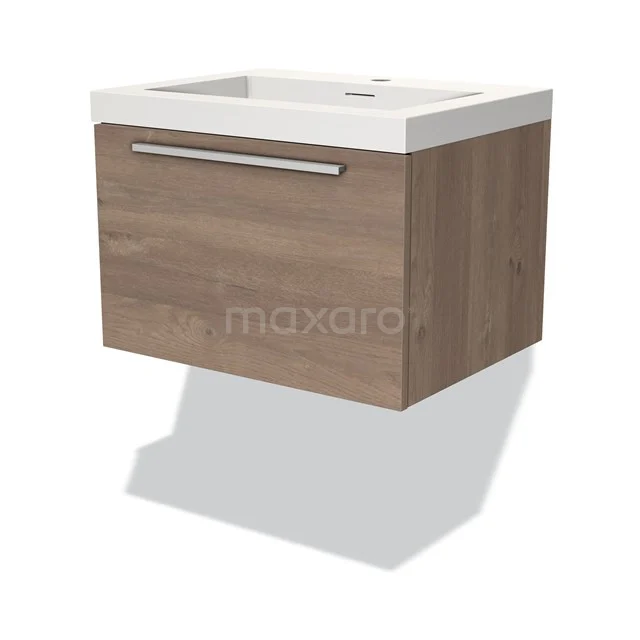 Modulo Vanity units with basin | 60 cm Mid brown oak Flat front Solid surface 1 drawer BMW11-03033