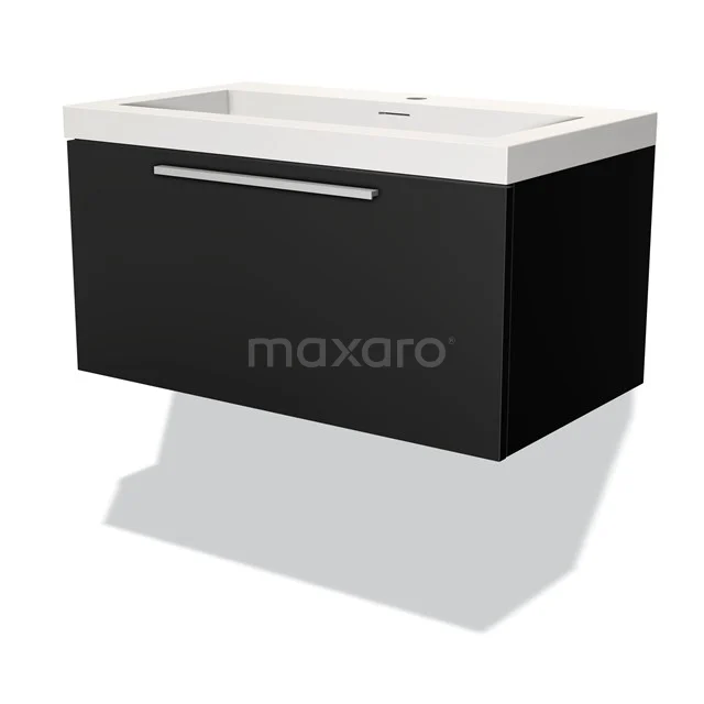Modulo Vanity units with basin | 80 cm Matte black Flat front Solid surface 1 drawer BMW11-03041