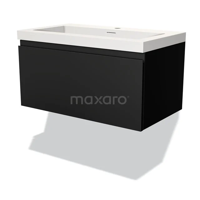 Modulo Vanity units with basin | 80 cm Matte black Handle-less front Solid surface 1 drawer BMW11-03043