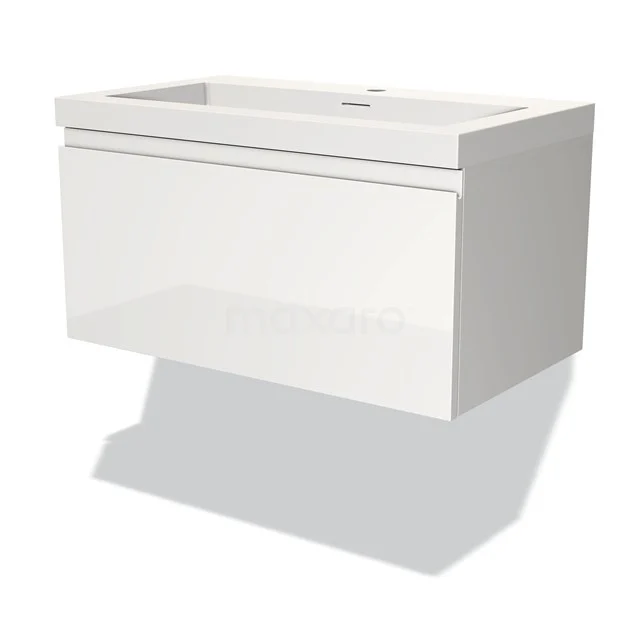 Weiße hängende Waschtisch mit Schublade, glänzende Oberfläche, ideal für moderne Bäder.