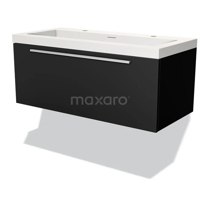 Black base cabinet with white ceramic sink, modern design, ideal for stylish bathroom storage.