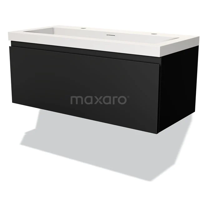 Modulo Vanity units with basin | 100 cm Matte black Handle-less front Solid surface 1 drawer BMW11-03075