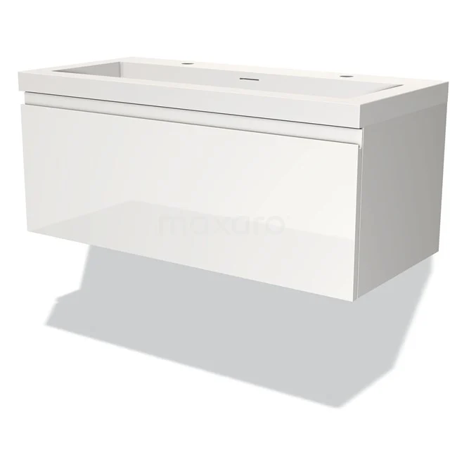 Weißes schwebendes Badezimmermöbel mit zwei Schubladen, moderne Verarbeitung und minimalistisches Design für eine stilvolle Badezimmerlagerung.