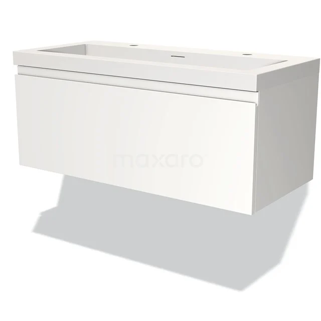 White hanging bathroom unit with clean lines, one drawers and glossy finish, suitable for modern bathrooms.