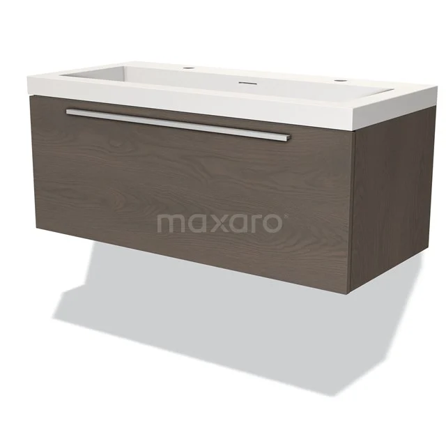 Modulo Vanity units with basin | 100 cm Dark brown oak Flat front Solid surface 1 drawer BMW11-03099