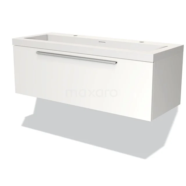 White hanging bathroom unit with drawers and sleek design, featuring metal Handle, ideal for modern bathrooms.