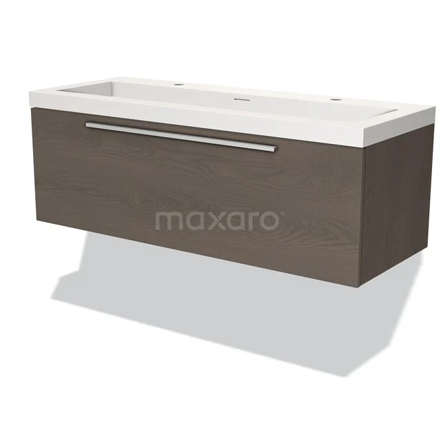 Modulo Bathroom furniture with sink | 120 cm Dark brown oak Flat front Solid surface 1 drawer BMW11-03131 Modern wooden vanity unit with drawers, white ceramic basin and sleek design, ideal for stylish bathroom design.