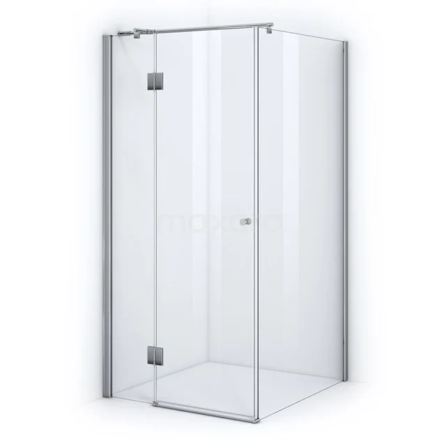 Glasene Eck-Duschkabine mit Aluminiumprofilen, Klarglas und Drehtür, perfekt für moderne Badezimmergestaltung.