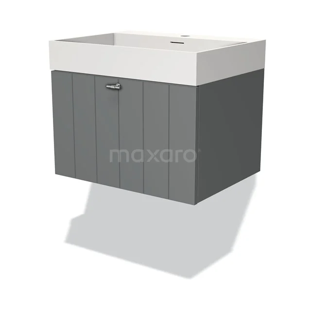 Grey wooden Bathroom cabinet with white sink, modern design, ideal for compact bathrooms.