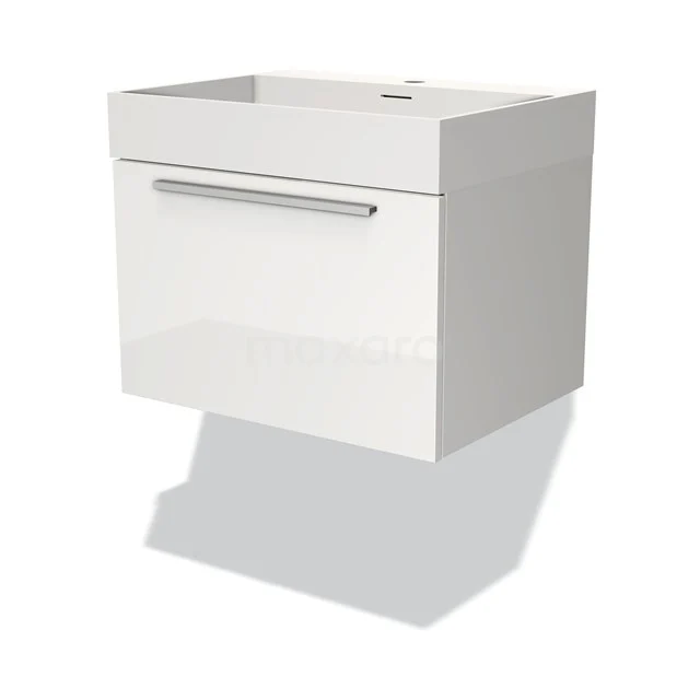Modulo Vanity units with basin | 60 cm High-gloss white Flat front Solid surface 1 drawer BMW11-03175
