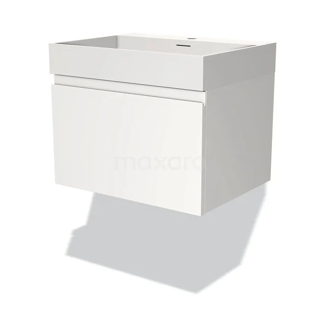 Weißes Badezimmermöbel mit klarem Design, schwebendes Modell mit Schublade, ideal für moderne Bäder.