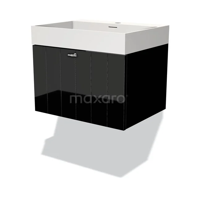 Modulo Vanity units with basin | 60 cm High-gloss black Slat front Solid surface 1 drawer BMW11-03185