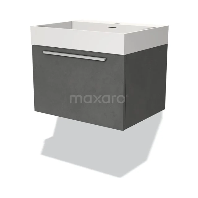 Anthracite bathroom unit with a modern design, including a white vanity units with basin and metal handle.