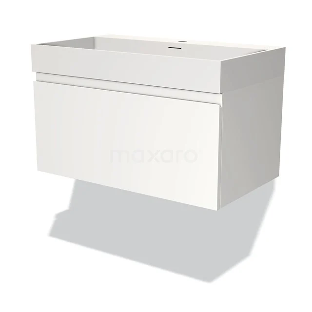 White hanging bathroom unit with drawers and ceramic basin, sleek design, ideal for modern bathroom design.