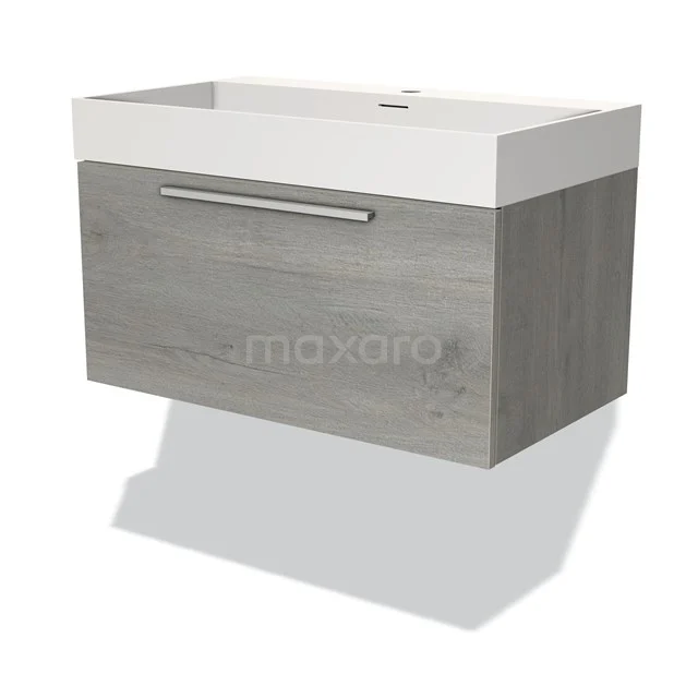 Modulo Vanity units with basin | 80 cm Grey oak Flat front Solid surface 1 drawer BMW11-03229